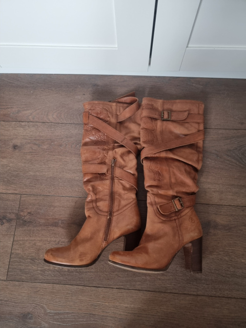 Bronx knee-high boots, natural leather, size 37