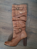 Bronx knee-high boots, natural leather, size 37