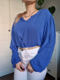 Cobalt blouse with plumeti, size L