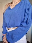 Cobalt blouse with plumeti, size L