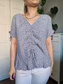 Blue blouse with ruffles with small flowers, size L