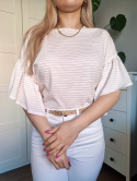 Oversized blouse with frills with delicate stripes