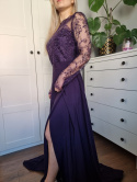 Purple ball gown with lace and slit