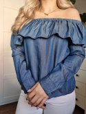 Denim Spanish dress with a frill on the neckline