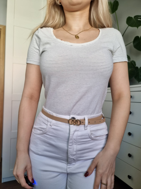 Bawełniany biały tshirt w paski, r. S Bawełniany biały tshirt w paski, r. S
