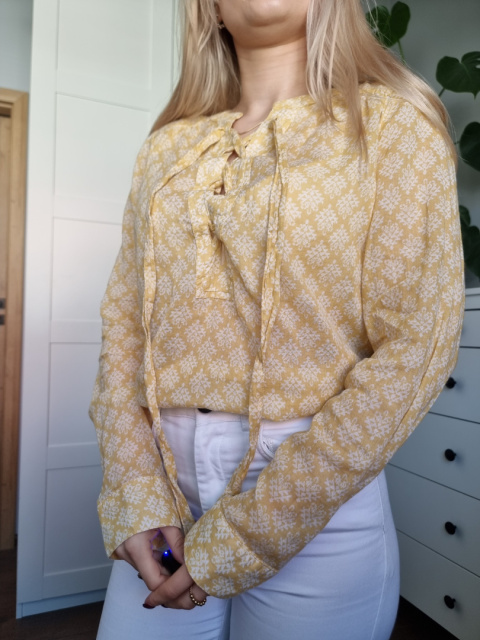 Żółta koszula boho z wiązaniem z przewiewnej bawełny, KappAhl, r. S Żółta koszula boho z wiązaniem z przewiewnej bawełny, KappAhl, r. S