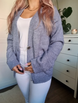 Baby blue kardigan z alpaki i wełny L – ciepły, miękki, oversize sweter chunky knit