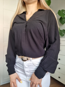 Elegancka kobieca koszula, czarna, wiskoza, mankiety