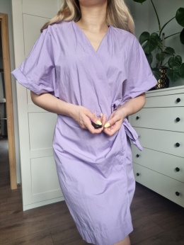 Kopertowa lawendowa sukienka / kimono, r. M, bawełna