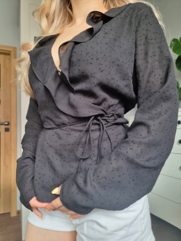 Black plumeti wrap shirt, size M