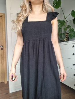 Black summer dress, viscose and linen blend, Selected Femme, size S