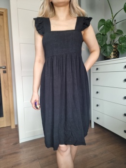 Black summer dress, viscose and linen blend, Selected Femme, size S