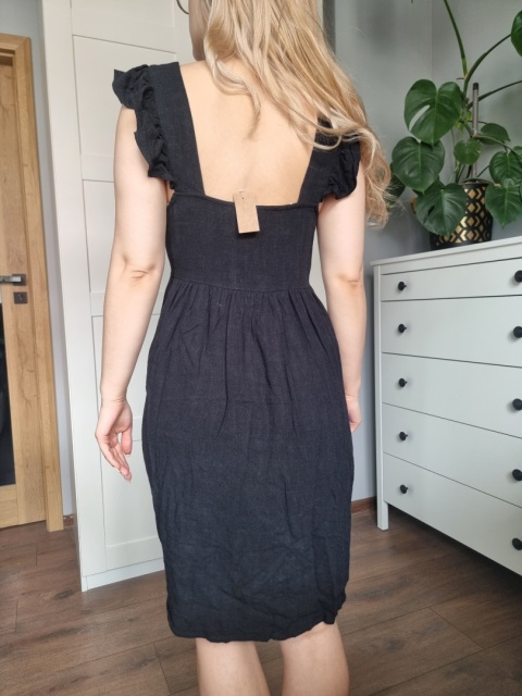 Czarna letnia sukienka, wiskoza i len, Selected Femme, r. S Czarna letnia sukienka, wiskoza i len, Selected Femme, r. S
