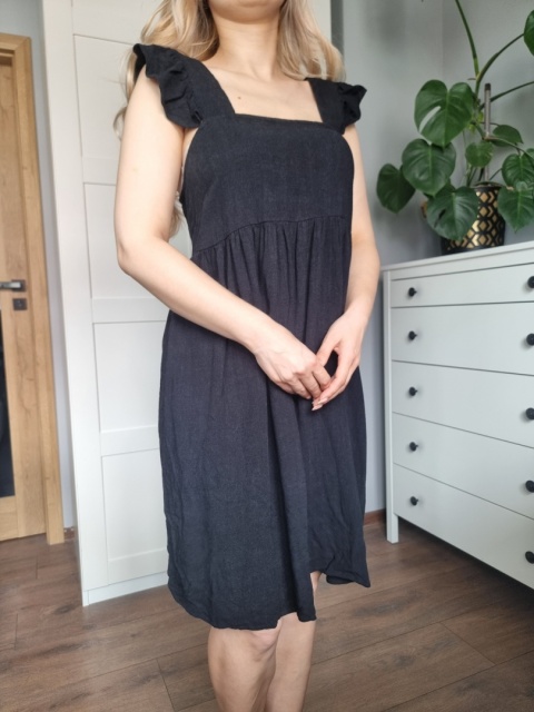 Czarna letnia sukienka, wiskoza i len, Selected Femme, r. S Czarna letnia sukienka, wiskoza i len, Selected Femme, r. S