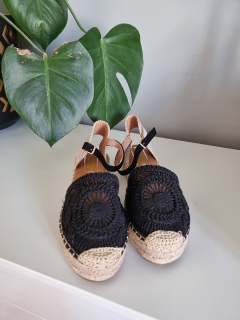 Czarno beżowe espadryle, lekkie, boho, rozmiar 39 Czarno beżowe espadryle, lekkie, boho, rozmiar 39