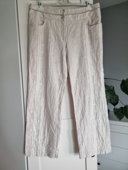 Letní kalhoty plus size vel. 50 s reliéfním vzorem, béžové a krémové, bavlna