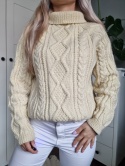 Warkoczowy sweter masełkowy żółty wełna 100%