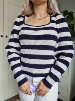 Sweter w paski z dekoldem karo Mango r. S