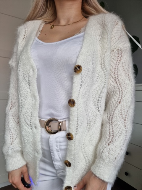 Puchaty kremowy kardigan 20% moher Puchaty kremowy kardigan 20% moher